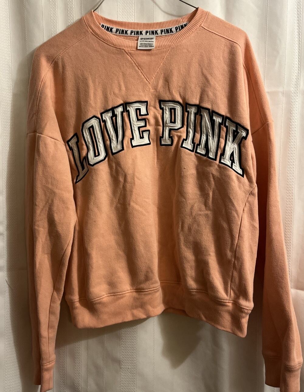 Victoria's Secret Love Pink Logo Crewneck Peach Sweatshirt Size XS see pictures